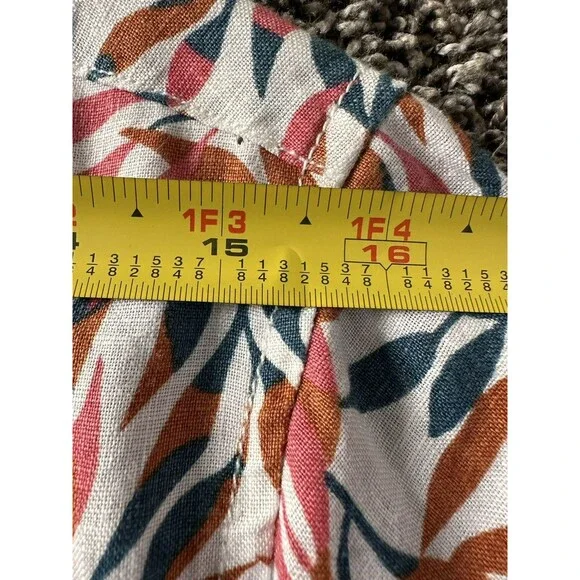 Lands' End Women's M 10-12 Linen A-Line Long Sleeve Tunic Top Ivory Multi Leaves - Picture 14 of 16